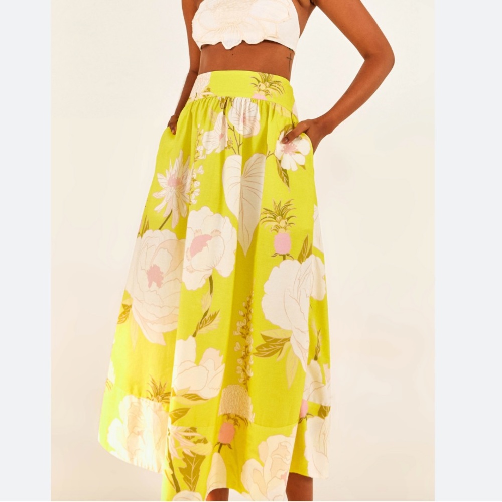 FARM Rio Yellow Neon Garden Maxi Skirt